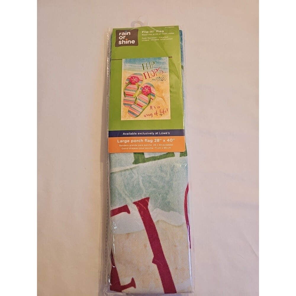 NIP rain or shine Flip-it flag 28"x40" Flip Flops its a way of life